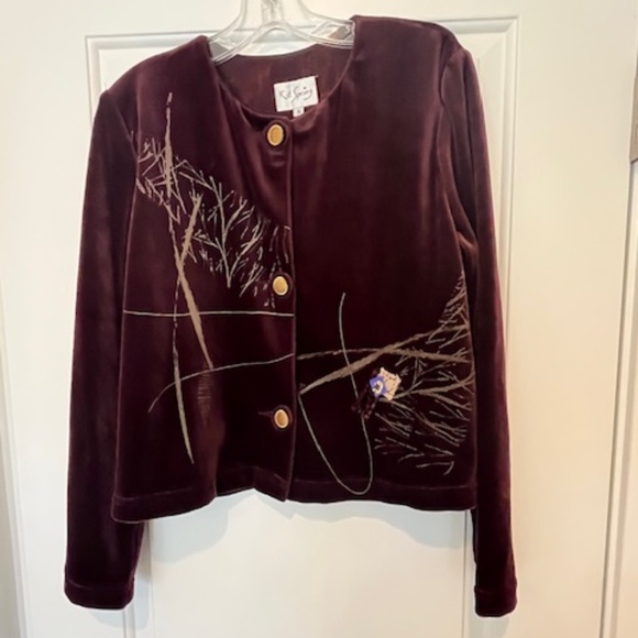 KD Spring Burgundy Velvet Gold Asian Design Jacket SzS Art To Wear Dark Romance - Picture 1 of 9